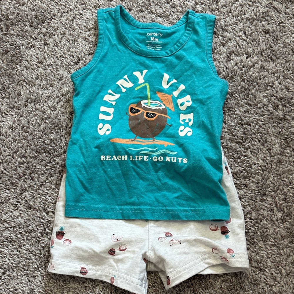 Carter's Teal 'Sunny Vibes' Tank and Gray Shorts Set